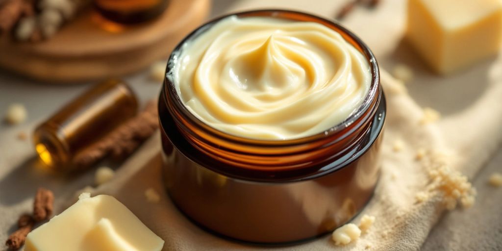 Tallow-based moisturizer in a jar with natural ingredients.