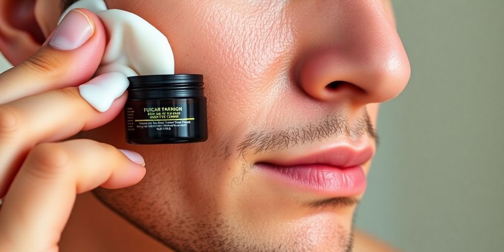 Man applying age-defying cream for youthful skin.