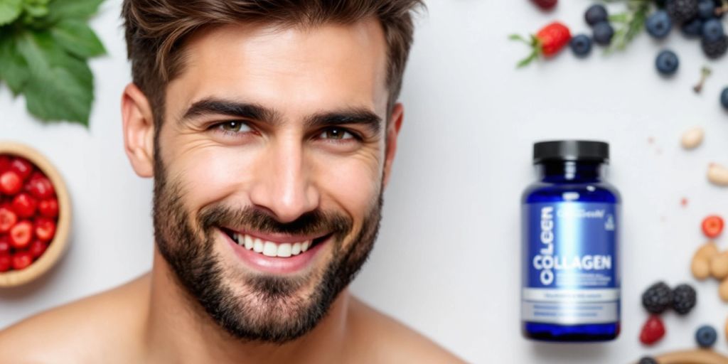 Man with healthy hair and collagen supplements.