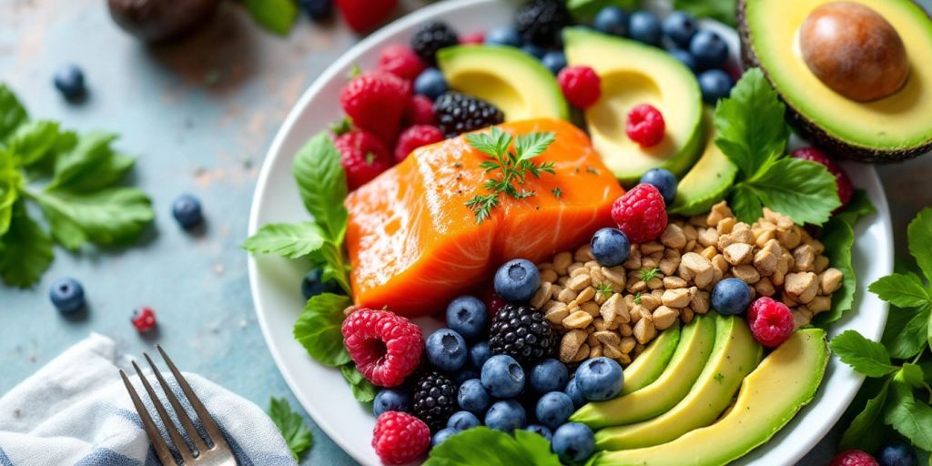 Collagen-rich foods for men's skin health on a plate.