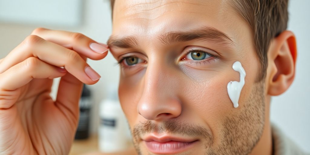 Man applying face cream for youthful skin.