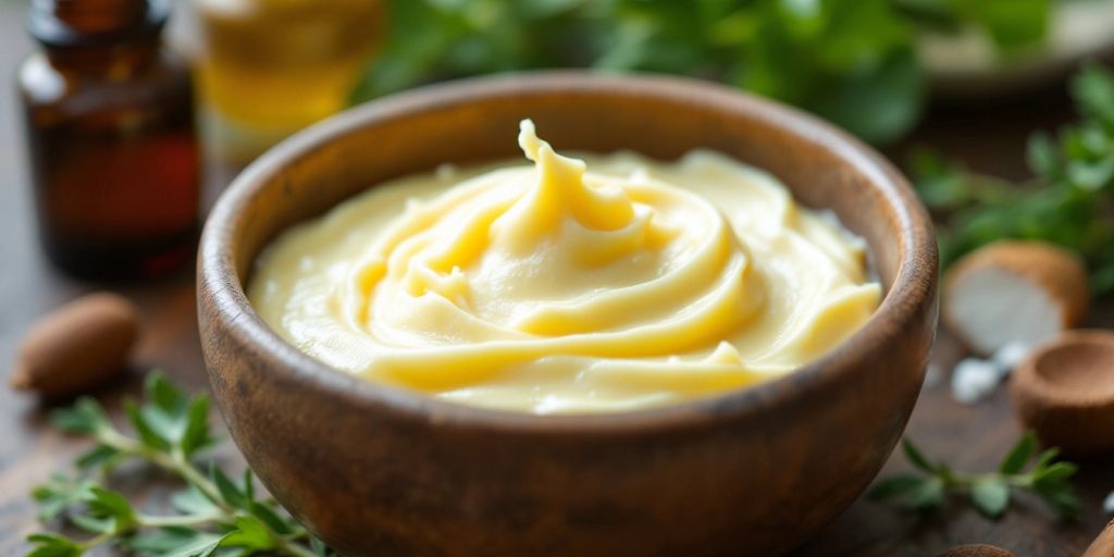 Creamy grass-fed tallow with fresh herbs in a bowl.