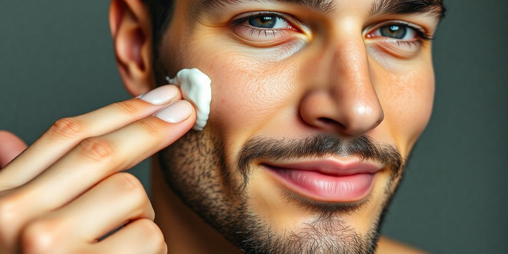 Man applying face cream for youthful, hydrated skin.