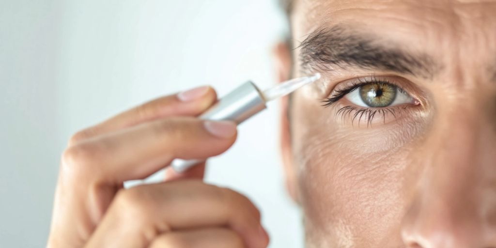 Man applying anti-aging eye serum for crow's feet.