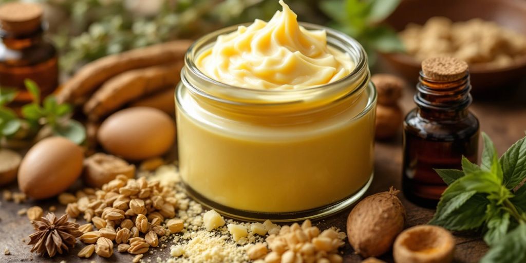 Jar of grass-fed tallow with natural ingredients.
