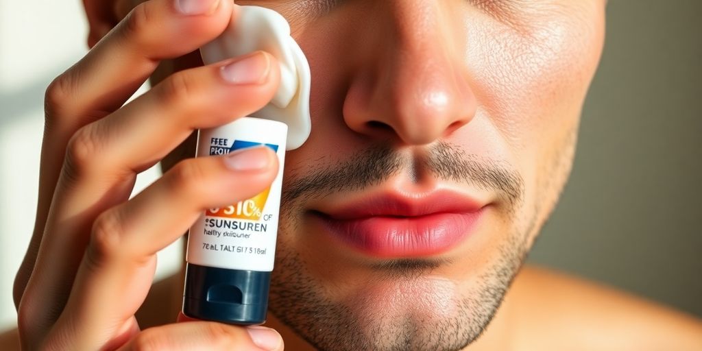 Man applying anti-aging moisturizer with SPF on his face.