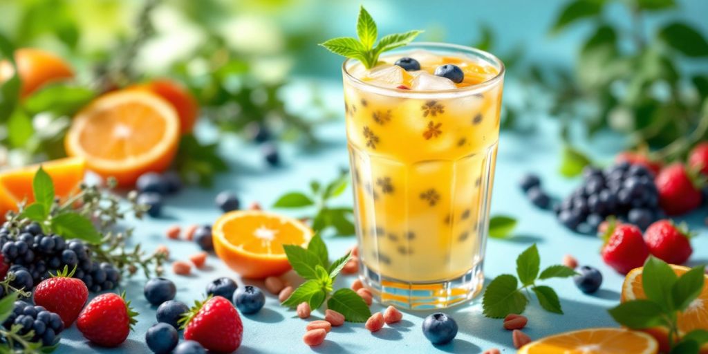 Collagen drink with fruits and herbs for men's health.