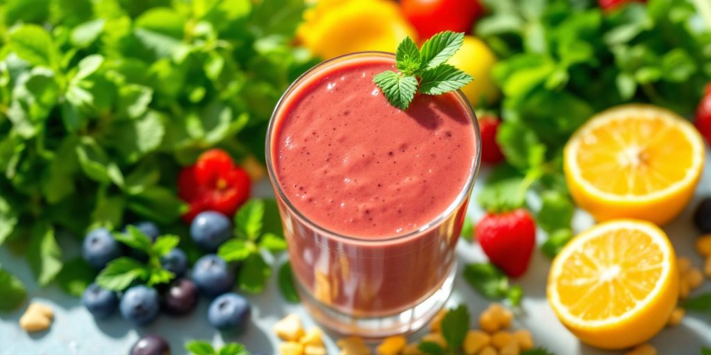Collagen smoothie with fresh greens and fruits.