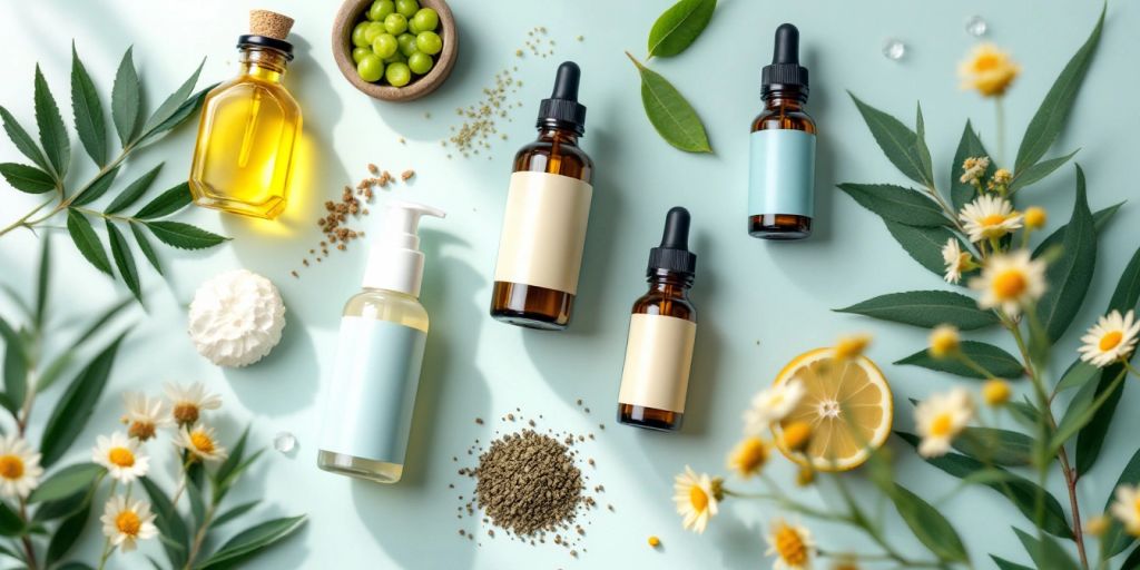 Natural skincare products for treating adult acne.