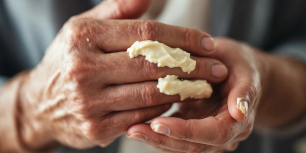 Man applying natural tallow hand cream to dry hands.