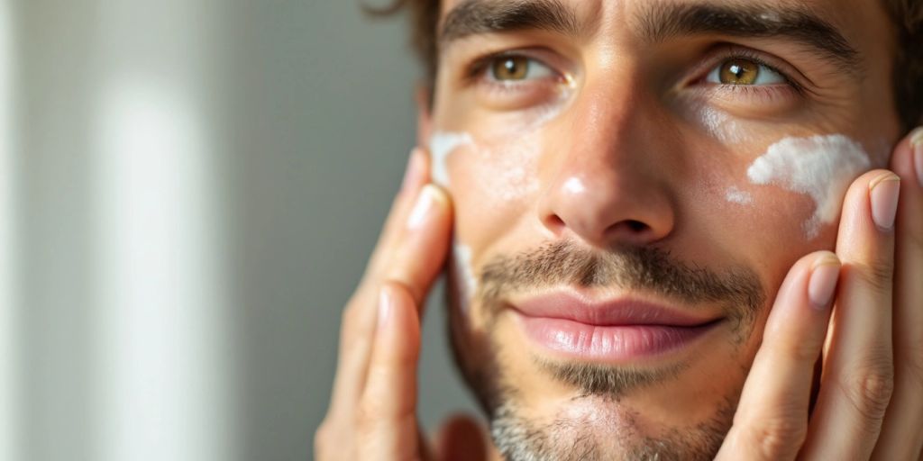 Man applying tallow balm for rosacea skincare.