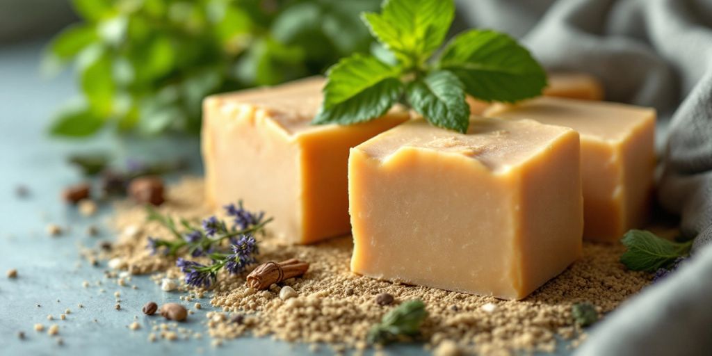 Natural tallow soap bars with herbs and oils.